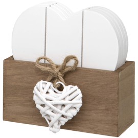 Woven Heart Design Set of 4 Wooden Heart Shaped Coasters with Stand