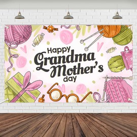 Wollmix Happy Grandma Mother's Day Decorations Banner - Pink I Love You Grandma Backdrop Sign, Gifts from Baby, Photography Background Wall Party Decor Supplies, 70.8x43.3 Inch
