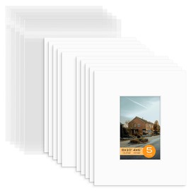 Mat Board Center, Pack of 5 Bevel Cut 8x10 White Mat for 4x6 Photo with White Core Matte Set, Includes 5 Acid Free Mats, 5 Backing Board and 5 Clear Bags