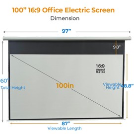ZUEDA 100 Inch Motorized Projector Screen - 16:9 HD Electric Movie Screen with Remote Control, Wall/Ceiling Mounted for Home Theater, Office, Wrinkle-Free Projection Screen for Indoor Use (White)