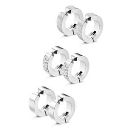 Jstyle 3 Pairs Stainless Steel Mens Womens Hoop Earrings Clip On CZ Non-Piercing S