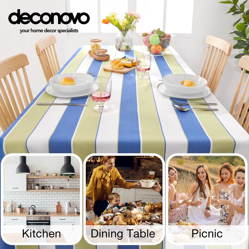 Deconovo Water Resistant Striped Tablecloth Wipeable Rectangular Table Cover Decorative