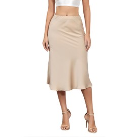 Alcea Rosea Women's Satin Split Skirt Pencil Skirt Casual Elegant S-XXXL, Champagner7302de