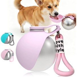 2 en 1 Portátil Botella Agua para Perros 285 ml, Nueva Botella de Agua con Bebedero Silicona Plegable, A Prueba de Fugas para Perros Pequeños y Medianos, Ideal para Paseos, Senderismo y Viajes (Rosa)