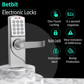 Door Lock with Keypad, Digital Smartcode Door Lock for Front Door, Commercial Keyless Door Lock, keyless Entry Door Lock with Handle for Bedroom, Office, and House Rental, Silvery (Left Hand)
