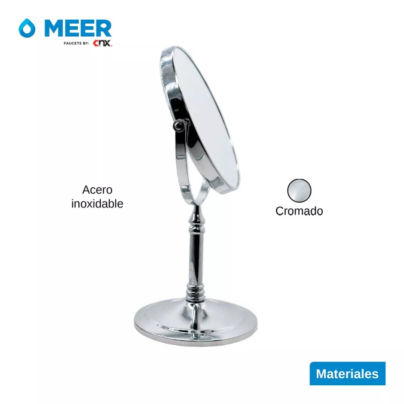 Cnx Espejo Con Base, De Acero Inoxidable, 15 Cm Diámetro