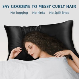 Fittia Satin Pillow Cases 2 Pack Standard, Satin Pillowcase for Hair and Skin with Zipper, Smoother & Softer Than Silk for Summer Cooling, 20''x26'', Black