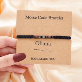 Morse Code Bracelet,Vintage Promise Distance Friendship Bracelets Hand Made Beads String Rope Bracelet for Women Girl Men Friend Couples（Ohana）