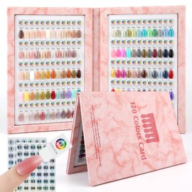 Magnetic Nail Color Book, 120 Colors Nail Display Chart, Leather Nail Sample Display Book Nail Swatch with 168 Magnetic Tips & 1-120 Number Labels, Nail Gel Color Card Book for Nail Polish Art (Pink)