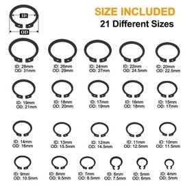 VIGRUE 500Pcs Snap Ring Shop Assortment Alloy Steel External Circlip Snap Retaining Clip Rings Set, M4-M28, 21 Different Sizes
