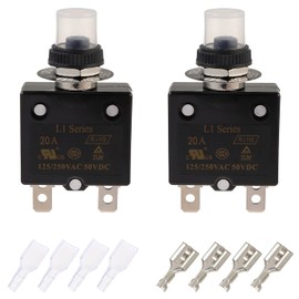 EPLZON 20A Manual Reset Pressure Switch Circuit Breaker 125/250V AC 50V DC Thermal Overload Protection with Quick Connect Terminals and Waterproof Keycaps (Pack of 2)