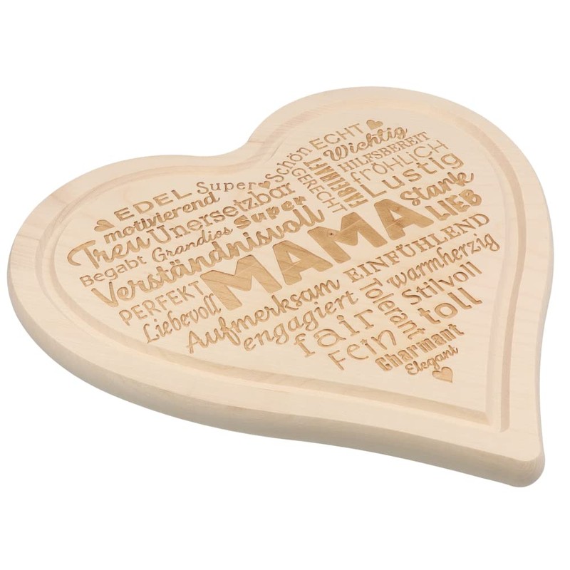 Spruchreif Breakfast Board in Heart Shape, Bread Board with Engraving,