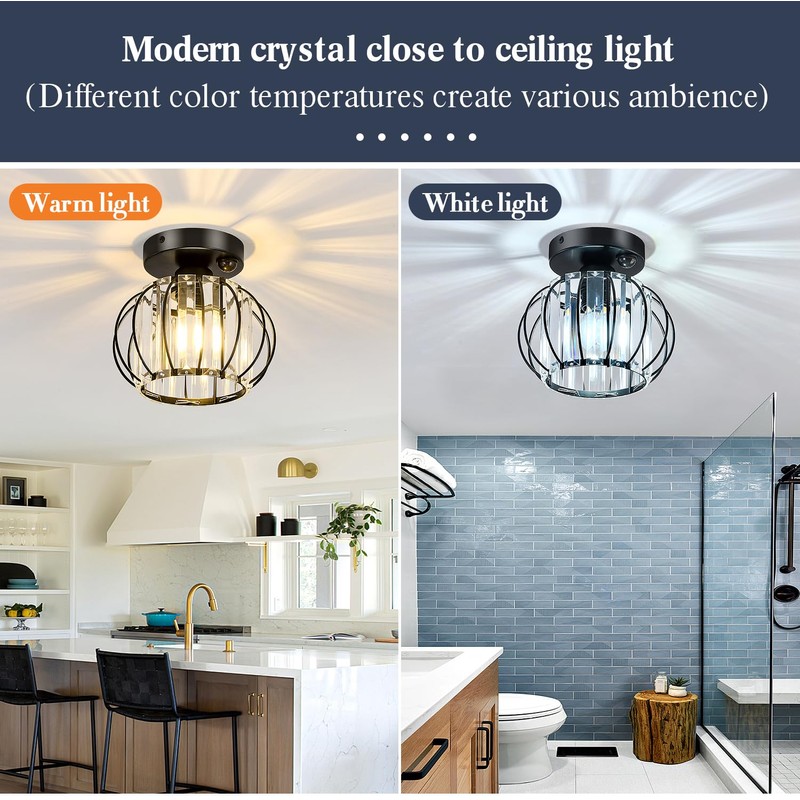 YYJLX Indoor Motion Sensor Ceiling Light Fixture Modern Cryatal Semi
