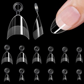 Soft Gel Short Almond Nail Tips 600Pcs Half Cover Pre Etched Salon Quality Clear Press On Nails for Home Manicure Extension DIY Beginners & Professional, Half Matte,Self-handle,12 Sizes, BlueZOO