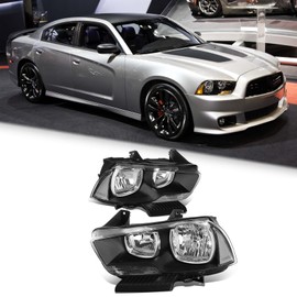 Chrome Housing Amber Corner Turn Signal Headlights fit for 2011 2012 2013 2014 Dodge Charger R/T SE SRT8 SXT Plus Persuit Sedan （black white）