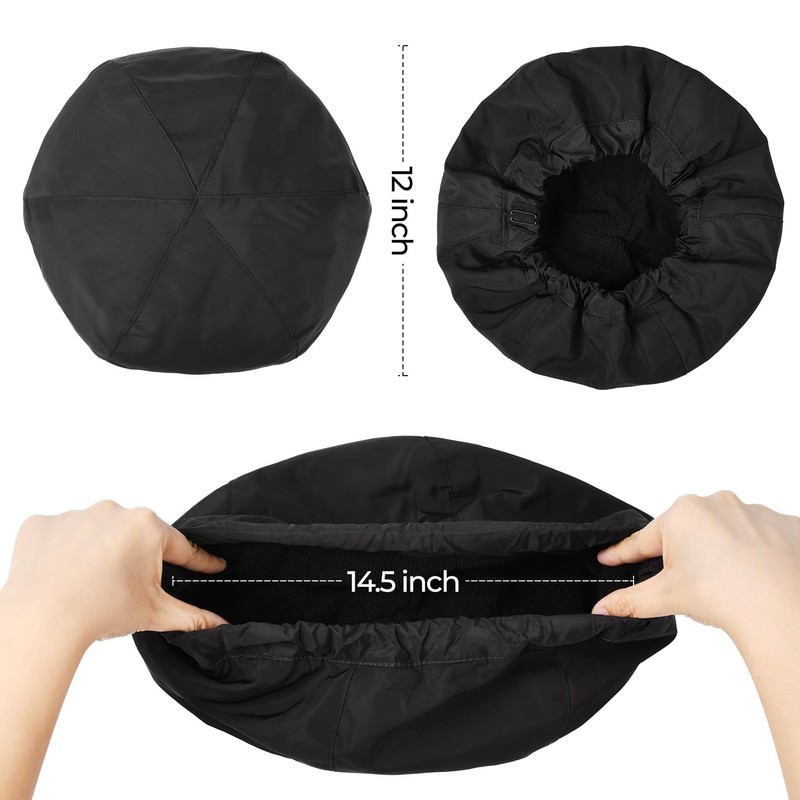 Shower Cap for Men Black Bath Cap, Reversible Terry Lined
