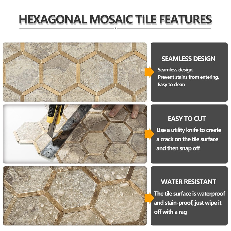 STICKGOO Hexagon Peel and Stick Backsplash Tile, Stick on Backsplash