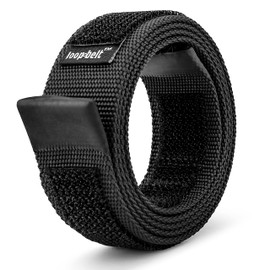 Loopbelt - Cinturón de tela negra sin arañazos con puntas revestidas de goma y cierres avanzados de gancho y bucle, Negro -, Small 28-32