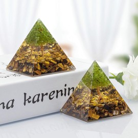 KYEYGWO Tiger's Eye Positive Energy Pyramid Gemstone, Tree of Life Pyramid Reiki Healing Crystal Pyramid Desktop Ornament Home Decoration for Meditation