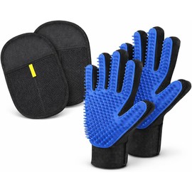 Guantes Quita Pelo para Mascotas (Pack de 4) | 2 Guantes de Silicona para Bañar y Masajear Perros y Gatos | 2 Removedor de Pelo y Pelusa de Ropa, Sofá y Muebles | Lavables y Reutilizables