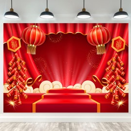 Fmarui Lunar New Year Backdrop 10x8ft Happy Vietnamese Chinese New Year Backgrounds Festivals Party Decorations Banner Photo Booth Props