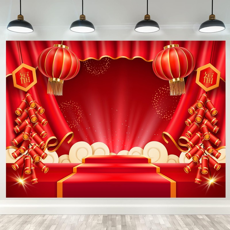 Fmarui Lunar New Year Backdrop 10x8ft Happy Vietnamese Chinese New