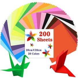 Caianwin 200 Sheets Origami Paper 20 x 20 cm/ 8 x 8 inch Craft Paper 20 Colours Square Paper for Home and School, Art Projects, Parties and Handmade DIY Origami