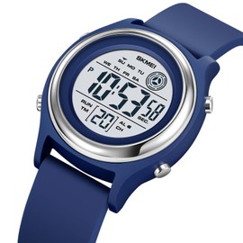 Womens Digital Watches LED Screen Silicone Strap Watch Military Multifunction Waterproof Alarm Stopwatch LED Backlight Outdoor Sports Watch (D Dark Blue)