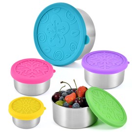 UPTRUST 304 Stainless Steel Containers with Lids, 5-Pack Stackable Snack Containers, Nesting Snack and Dip Containers (5-Pack: 3oz, 6oz, 13oz, 21oz, 32oz)