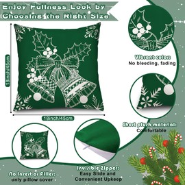 6 Pcs Christmas Pillow Covers Cushion Covers Decoration Christmas Pillow Cover Holiday Decor Throw Pillow Case for Sofa Couch Christmas Office Bedroom Decorations (Green Style,18 x 18 Inch)