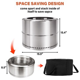 HGD 20 inch Smokeless Firepit Outdoor, Portable Smokeless Fire Pit for Camping with Travel Bag, Stainless Steel Wood Burning Stove for Backyard & Patio, Easy Setup & Compact Storage