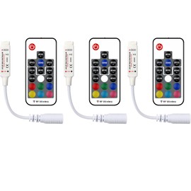 Bkiyougo DC 12V RGB LED Controller with 17-Key RF Wireless Remote Control Dimmer for 5050 3528 5630 LED Strip Lights(3 Pack)
