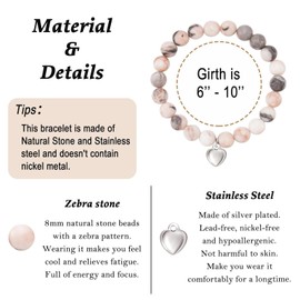 Stocking Stuffers Holiday Outfits for Women 2024 Best Friend Bracelet Heart Charm Bracelet Pink Zebra Stone Bracelet Natural Stone Bracelet Birthday Christmas Gifts for Friends