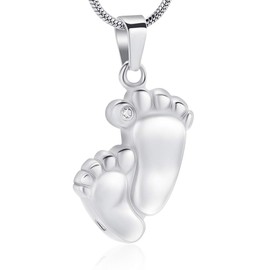 Baby Footprint Cremation Urn Necklace for Ashes Stainless Steel Mini Urn Jewelry to Holder Ashes Baby Foot Memorial Keepsake