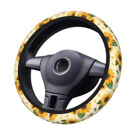 indokyeyqaz Sunflower Bee Steering Wheel Cover for Women Men Girls, Car Accessories Decor Thickened Anti-Slip Auto Steering Wheel Covers Protector Universal Fit 15 Inch for Cars, Truck, SUV