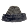 Ladies Knitted Beanie Hat with Faux Fur Trim - Grey