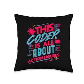 Funny Coder Geek Humor for Action Figure Collectors Throw Pillow