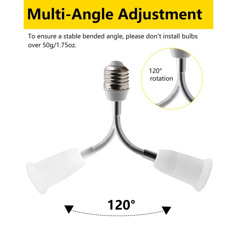 E26 Light Socket Extender Adapter, Flexible Socket Extension for Medium