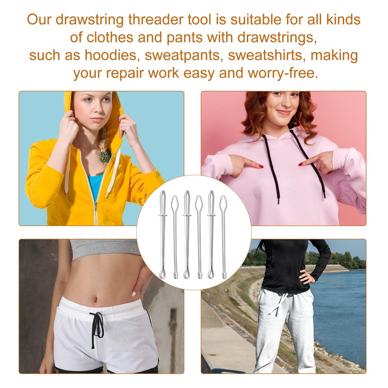 6pcs Rope Threader Clip, 2 Designs Drawstring Tool for Hoodie/Pants/Trousers/Elastic/Waistband/Shorts