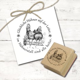 Dekolando Motif Stamp Happy Chickens on the Ladder, in the Chicken Coop are all cheerful – Stamp Wooden Stamp – Imprint 58 x 58 mm