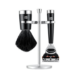ZWILLING Razor Set with Razor (3 Piece with Shaving Brush and Holder, Fits Gilette Fusion Blades, Gift Set) Black