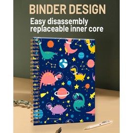 FVBAO Spiral Journal Notebook for Women,A5 College Ruled Notebooks 6"x 8.4", 120 Pages Lined Journal with Premium Thick Paper,Perfect for School Office Home Gifts(Funny dinosaurs planets)