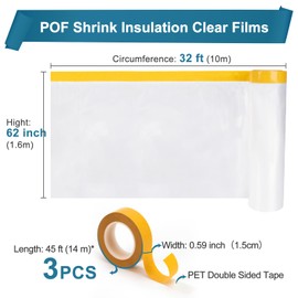 Augblinds 2 Pack Window Insulation Kit, Plastic Window Covering 62 Inch Wide × 393 Inch Length with Double-Sided Tape, Insulator Seal Kit for 20-3'x5' Windows Winterizing for Winter, 2 Roll Clear