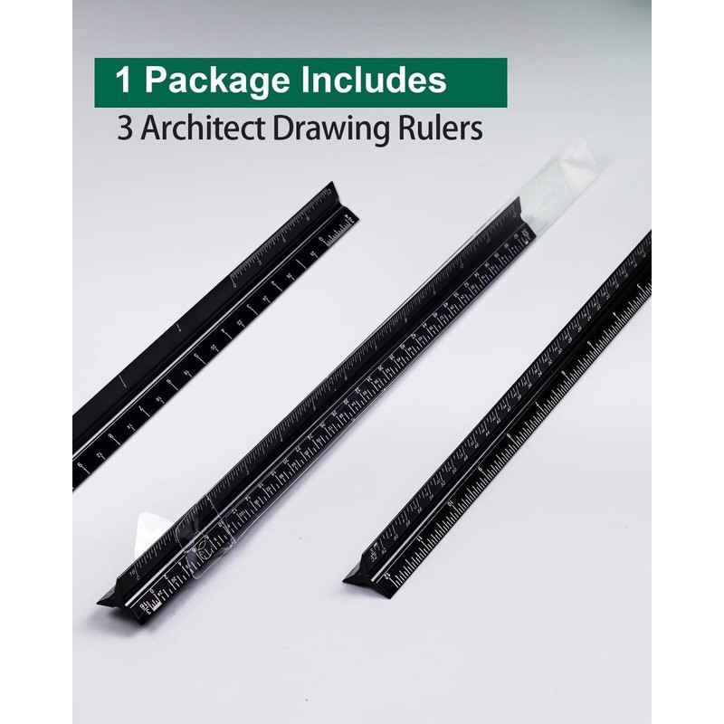 Gwybkq Architectural Scale Ruler 3 Pack Aluminum Triangular Ruler 12
