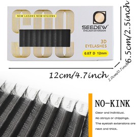 SEEDEW 3D Lash Extensions, 0.10mm D Curl MIX8-15mm 12 Rows/Tray, W Shape Flat Stem, PBT Natural Eyelash Grafting for Beginner Artist, Lash Tech, Beauty Salon(3D-Matte Black-0.10-D-MIX8-15mm)