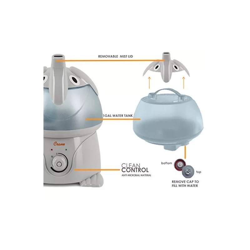 Crane Adorable Ultrasonic Cool Mist Humidifier with 2.1 Gallon Output