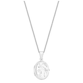 Tuscany Silver Women's Sterling Silver Oval Engraved Locket Pendant on Curb Chain of 46cm/18"