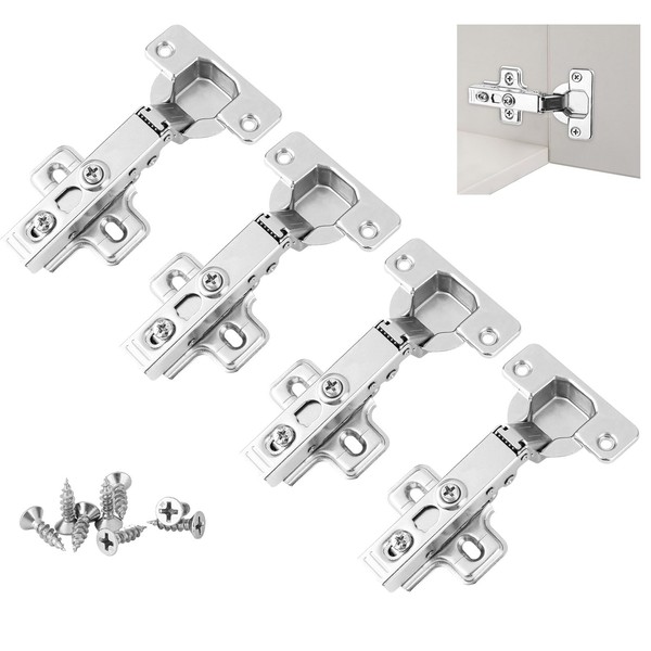 Pack of 4 Hinges for Cabinet Doors, Soft Close Automatic