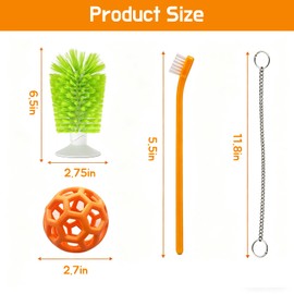 Fertrey 3 Pcs Turtle Tank Accessories, Turtle Brush with Suction Cup, Hanging Feeder Ball with Chain, Reptile Aquarium Habitat Decor