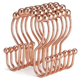 Goowin Shower Curtain Hooks, 12 Pcs Shower Curtain Rings, Stainless Steel Shower Curtain Hooks Rings Rust Proof, Smooth Sliding Anti-Drop Double Shower Hooks for Shower Curtain, Rods (Rose Gold)